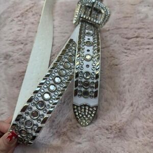Y2K inspired white rhinestone western statement belt